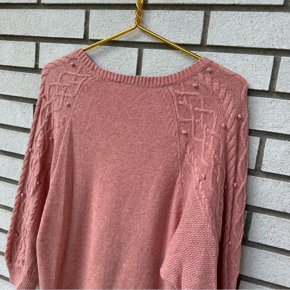 Anthropologie Moth Pink Cable Knit Icehouse Pullover Sweater Dolman Sleeve Boho - Picture 10 of 12